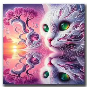 1pc 50x50cm Cat Full Round Diamond Mosaic Art, DIY Diamond Painting Kit, Cross Stitch Embroidery Picture, Living Room Decor, Handicraft, DIY Craft Supplies
