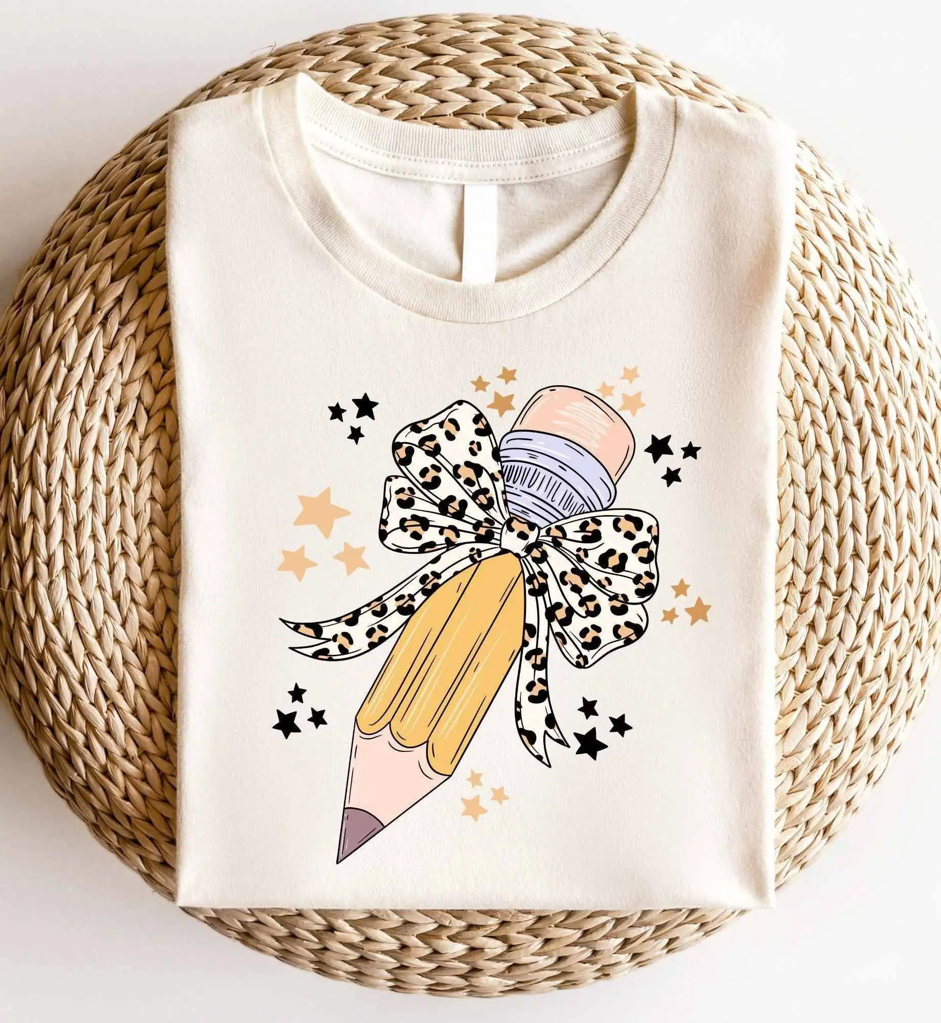 Leopard Pencil Bow Teacher Shirt, Teacher Shirts, Back to School Shirt, Gift for Teacher, Teacher Appreciation, Teacher Coquette