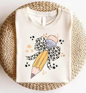 Leopard Pencil Bow Teacher Shirt, Teacher Shirts, Back to School Shirt, Gift for Teacher, Teacher Appreciation, Teacher Coquette