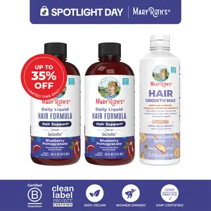 MaryRuth’s Advanced Hair Care Trio Bundle - Daily Liquid Hair Formula 16 oz (2-Pack) - Hair Growth Max Liposomal 15.22 oz - Thicker, Fuller Hair - Improved Hair Density - Featuring Lustriva & SesZenBio