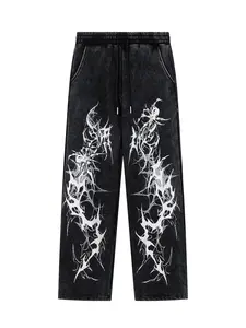 Men's Vintage Washed Tie-Dye Spider Pants, Casual Fashion Straight Leg Joggers, Trendy American Style Sportswear for Men, Casual Streetwear Trousers