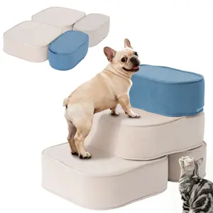 Dog Stairs for Small Dogs 17.7" H, 2-in-1 Convertible 3-Step Pet Steps for High Bed & Couch, High Density Foam Dog Ramp with Non-Slip Bottom, Safe for Puppies, Senior Dogs & Cats