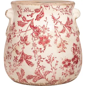 6.68in. Tuscan Planter & Room and Home Decor, Decorative Vase, Indoor/Outdoor Ceramic Plant Pot, Flower pots w/Drainage, Gifts for mom, Rustic Farmhouse & Vintage Decor, Flower vase, Red