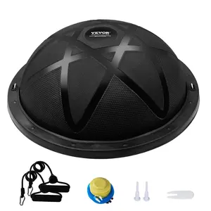 【Summervibes】VEVOR Half Exercise Ball Trainer,  23 inch Balance Ball Trainer, 660 lbs Capacity Stability Ball, Yoga Ball with Resistance Bands and Pump, Strength Fitness Ball for Home Gym, Full Body Workouts, Black