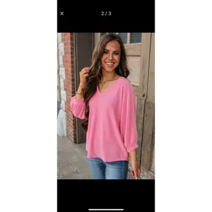 Strawberry Pink Striped Print Bracelet Sleeve V Neck Top
