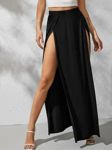 Women's Plain Split Thigh Wrap Fitted Skirt, Elegant High Waist Long Skirt For Party Club Dating, Ladies Essential Summer Clothes, Womenswear