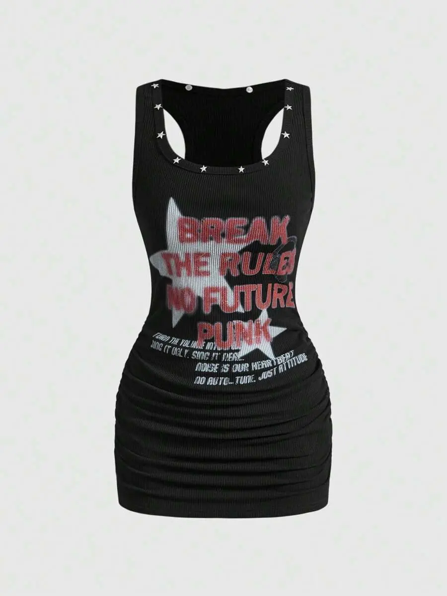 ELVORIA Street Life Women's PUNK Music Festival Star Print Mini Dress