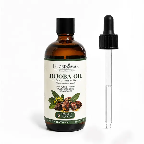 HERBROMAS Organic Jojoba Oil 4.06 fl oz (120ml) | 100% Pure Cold Pressed Carrier Oil for Face, Hair, Skin & Nails | Lightweight Moisturizing Body Massage Oil, Hexane Free high quality gloss