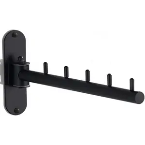 Folding Wall Mounted Clothes Hanger Rack, 180°Rotation Swing Arm, 304 Stainless Steel Foldable Drying Rack Rod for Laundry Room Valet Hook (Black)