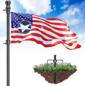 Flag Pole Kit with 3x5 Embriored American Flag - 9.5FT Tangle Free Heavy Duty Ground