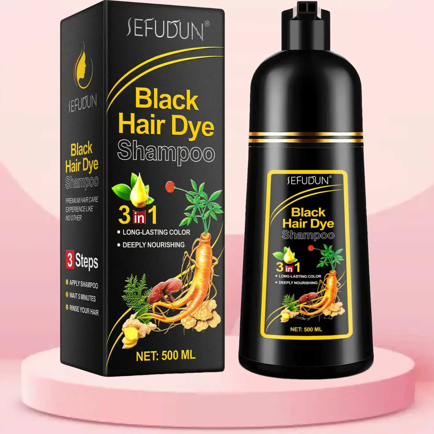 Sefudun 3-In-1 Hair Dye Shampoo, Ginger Ginseng Color Locking Agent, Long-Lasting Coloring Deep Nourishment, Salon Quality Hair Care Experience, Haircare, Deep Nourishing, Moisturizing, Moisture, Moisturize