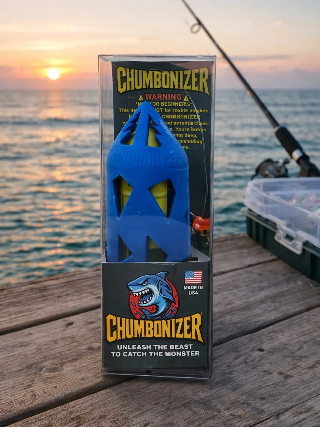 Chumbonizer Blue with Yellow Mesh (5.3" Height X 1.67 Diameter) Fish Feeding