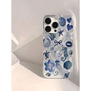 A blue seashell and turtle patchwork design, soft and smooth phone case, shockproof and drop-resistant, compatible with iPhone 17/16/15/14/13/12/11/X/XS/XSMAX. A perfect holiday gift for friends, family, or yourself.