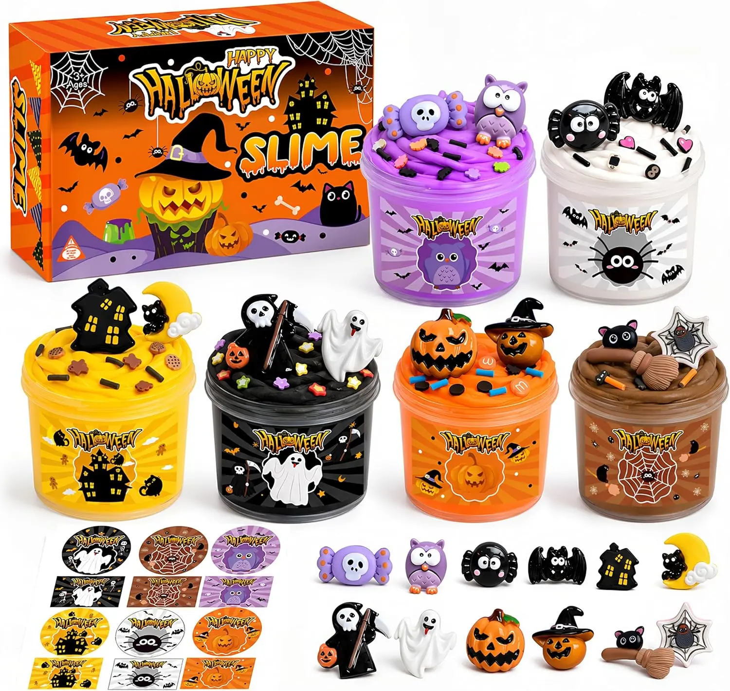 Cozy Fall Gifts Halloween Slime Kit,6 Packs Scented Butter Slime with Special Halloween Stickers Add-ins,Slime Making Kit for Girls Ages 8-12,Halloween Party Favor for Girls and Boys