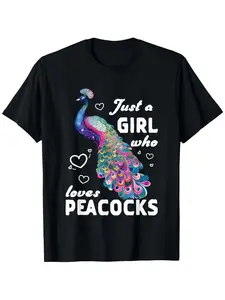 Unisex Peacock Feather T-Shirt - 100% Cotton 180g, Crew Neck Short Sleeve, Black Color, S-4XL Sizes, Perfect for Peacock/Peahen/Bird/Feather Lovers & Casual Wear Fabric Menswear Breathable Top Classic Big