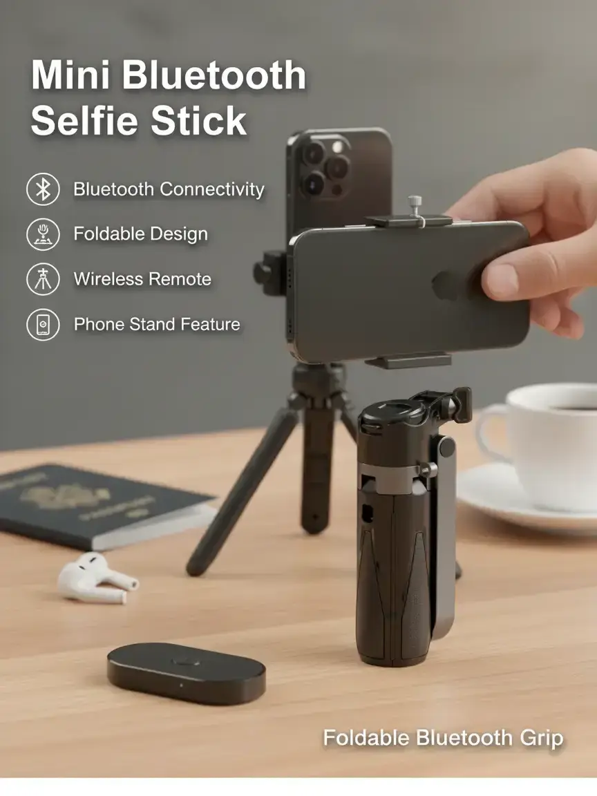P15 Mini Bluetooth Selfie Stick Tripod Wireless Remote Foldable Phone Stand Type