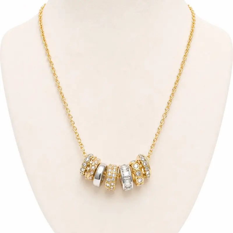 Mixed Metal Multi-Ring Pendant Necklace