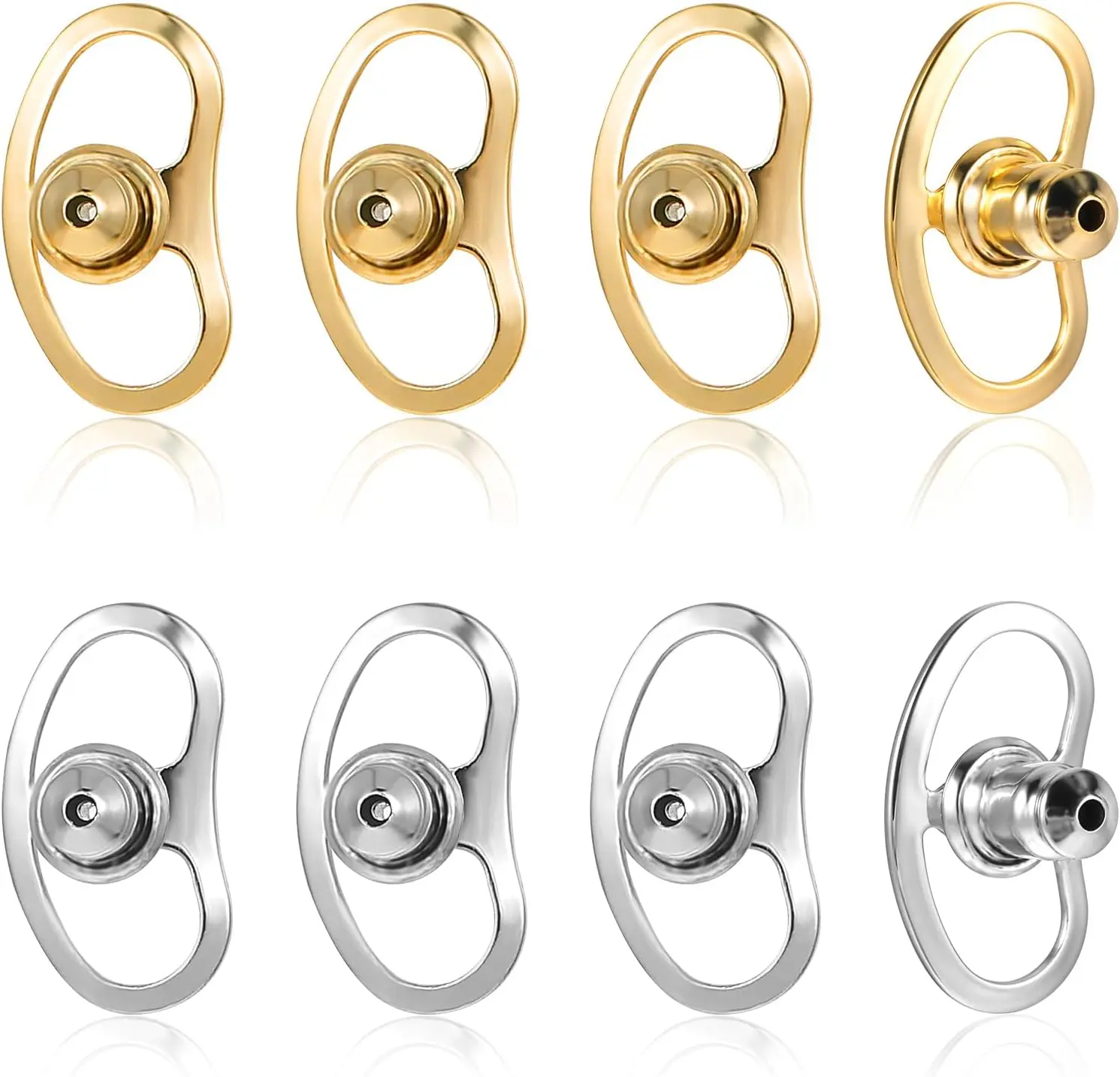 Zinc Alloy Locking Lifter Earring Backs - 8-Piece Unisex Replacement Accessories, 1.3x0.75x0.7cm, Internal Apron, Secure Fit for Sagging Ears, Earring Backs for Studs, Dates Compatibility, Elegant Design, Locking Lifter Backs