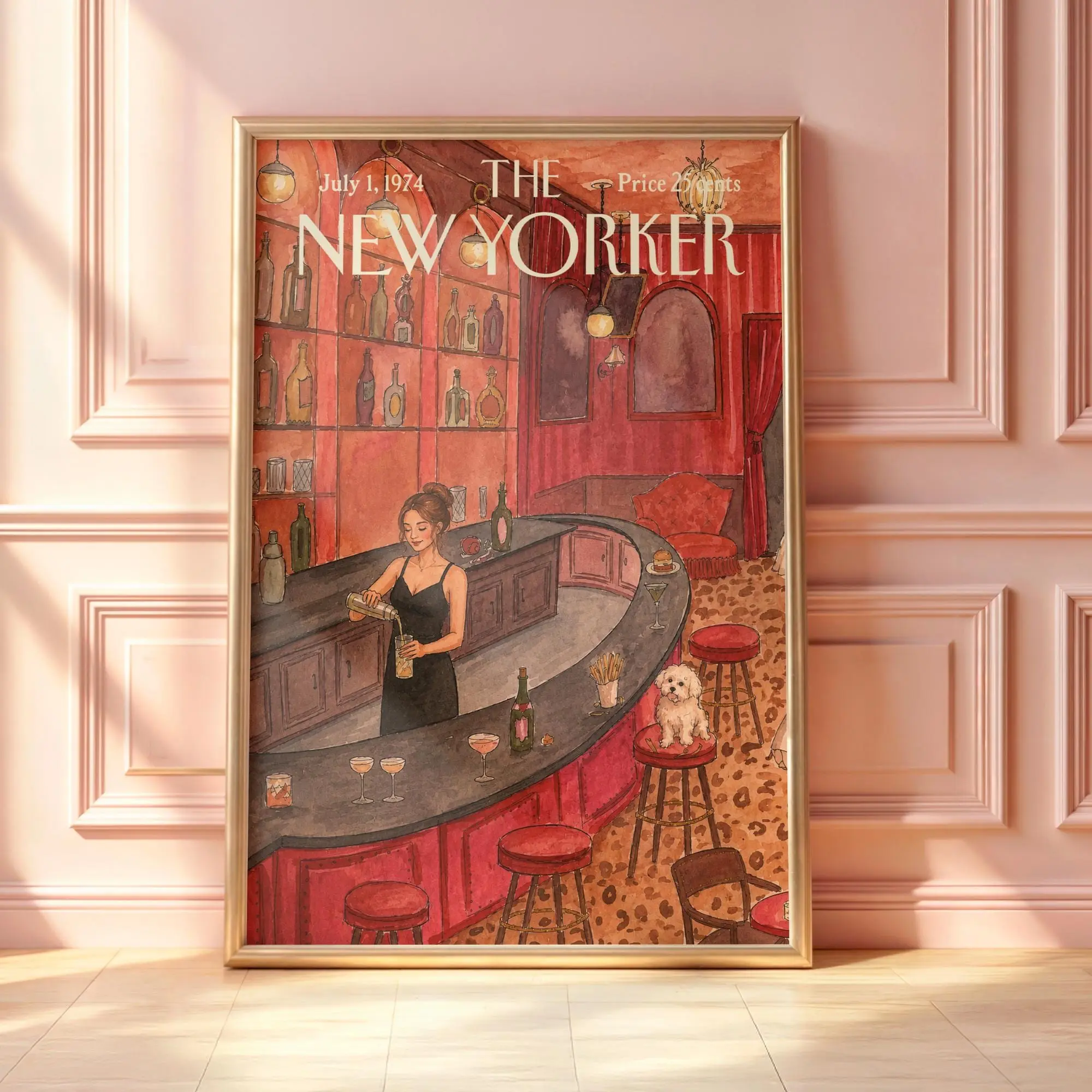 Vintage New Yorker Cocktail Bar Poster, Elegant Speakeasy Wall Art, Retro Martini Lounge Print, Chic Magazine Cover, Parisian Bar Vibes