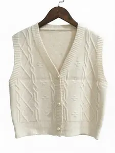 Women's Knitted Sleeveless Vest (pearl Buckle Open Front), Stylish Lightweight Top for Women, Perfect for Casual Wear & Daily