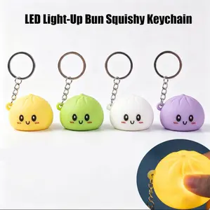 LED Light-Up Bun Squishy Keychain, Soft Silicone Outer Layer with Air Inside, No Fillings - Stress Relief Toy for Anxiety, Fidgeting, Sensory Play & Kids Gifts