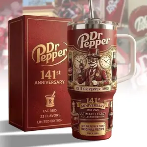 Dr Pepper 141st Anniversary Limited Edition 40oz Tumbler - Ultimate Legacy Collector Edition Travel Mug - Steampunk Vintage Style Insulated Cup with Handle - Since 1885 Original Recipe Soda Fan Gift
