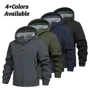 Men's Fleece Lined Softshell Jacket, Hooded Multi-Pocket Tactical Windbreaker, Durable Waterproof Sports Coat for Autumn and Winter