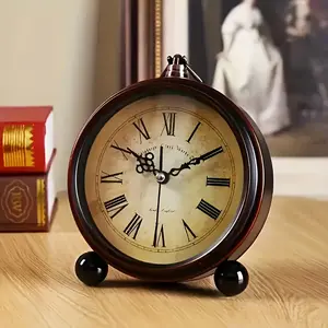 Vintage Alarm Clock， Mute Metal Bedside Wake Up Desk Watch Study Room Small Table Clock Home Decor Crafts Pointer Beautiful Sound Best Gift For Anyone Battery Operated, black