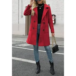 Women's Winter Wool Blend Camel Mid-Long Coat Notch Double-Breasted Lapel Jacket Outwear Can be used with raincoat