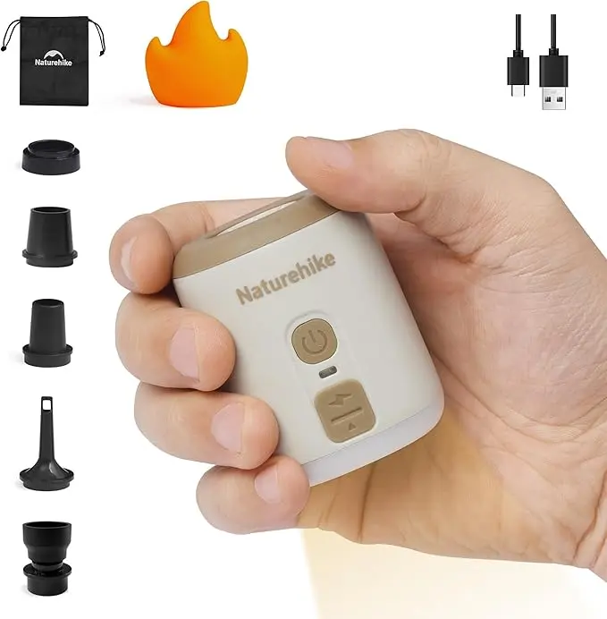 Naturehike Ultralight Mini Air Pump with Camping Light, Portable Type-C Rechargeable for Air Mattresses, Inflatable Toys, Inflatable Airbeds, Travel Accessories (Father's Day Gift), Inflatable Airbed