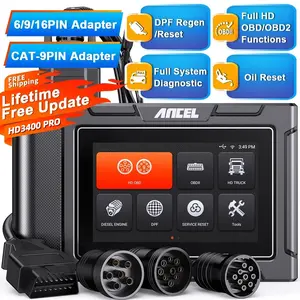 ANCEL HD3400 PRO Heavy Duty Truck Scanner DPF Regen Scanner for Cummins/Detroit Caterpillar/Paccar/Volvo/Mack International Engines, 2-in-1 Diesel Truck Car All System Diagnostic Tool HDOBD Code Reader