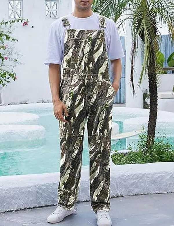 OPDNBON Camo Bibs Overalls for Men Adjustable Straps Work Utility Coveralls Camouflage Jumpsuit Men's Loose Fit Bib Overall