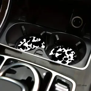 2Pcs Cow Print Car Coasters Absorbent Cup Holder Mat Cute Black White Spotted Automobile Beverage Pad Western Vehicle Interior Accessories Gift for Women,summerwins