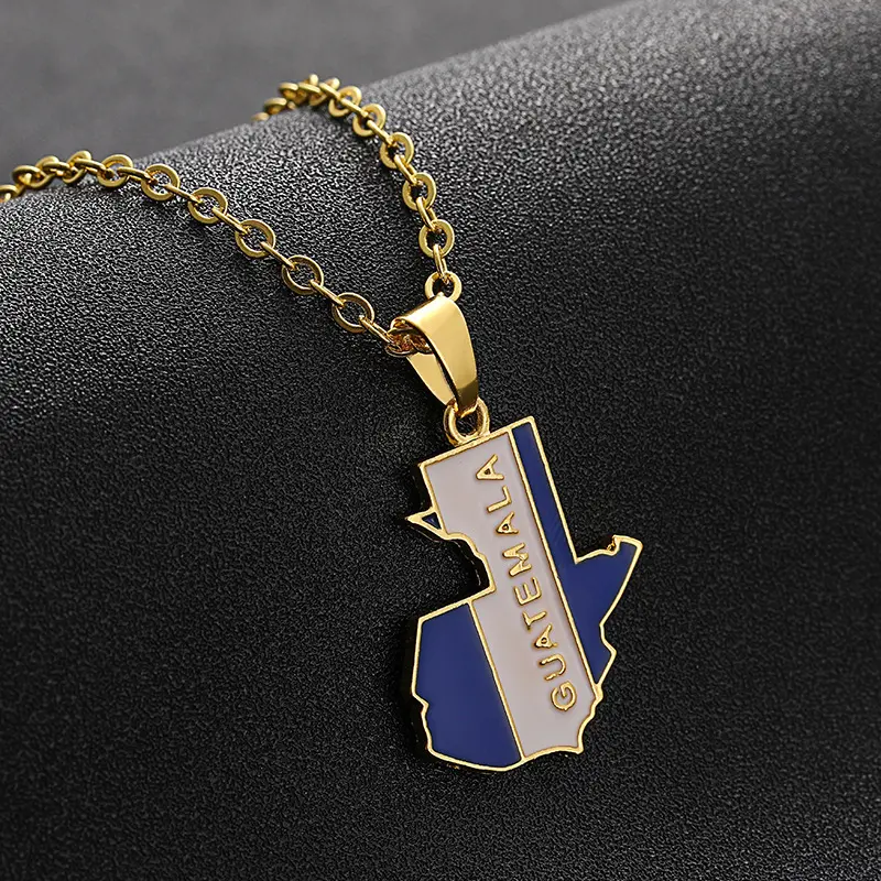 Fashionable Guatemala Map Pendant Necklace, Stainless Steel Unisex Ethnic Style Jewelry Accessories, Casual Wear, Auspicious