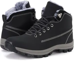 Men's Waterproof Cold-Weather Snow Boots with Faux Fur Lining and Durable Sole for Winter Hiking Black Footwear