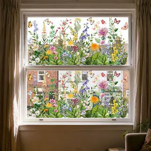 A set of two (30*60cm*2pcs) new spring butterfly plant flower cluster window stickers, Floral Pattern Sticker, static adsorption glass window, home decoration and beautification, Window Decorations Supplies D13550*2 Decorative Stickers