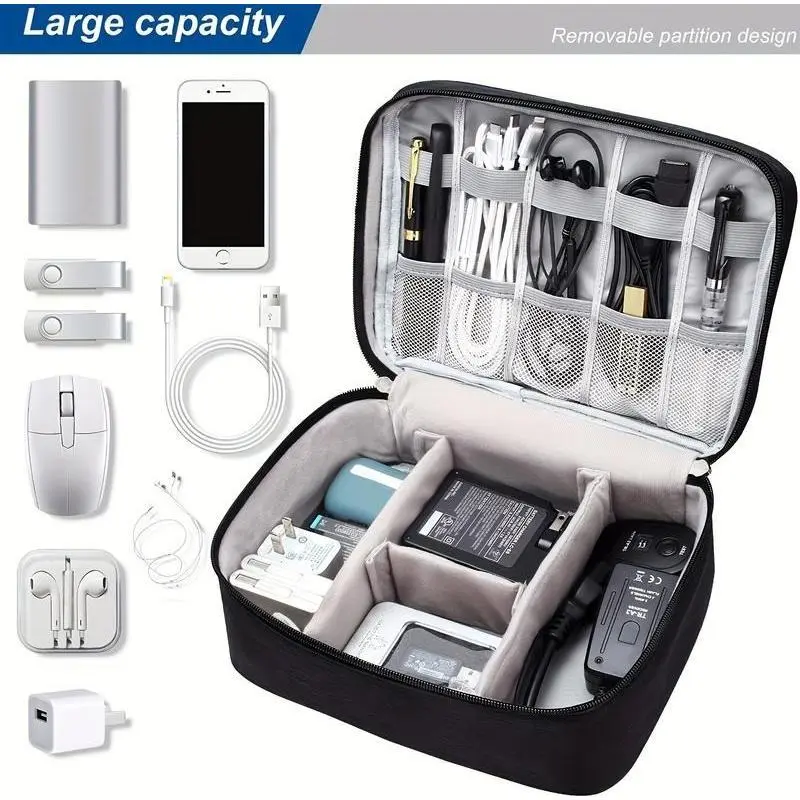 Electronics Organizer Case - Compact Waterproof Nylon Travel Tech Pouch with Multi-Pocket Storage for Cables & Chargers, Travel Containers, Accessories