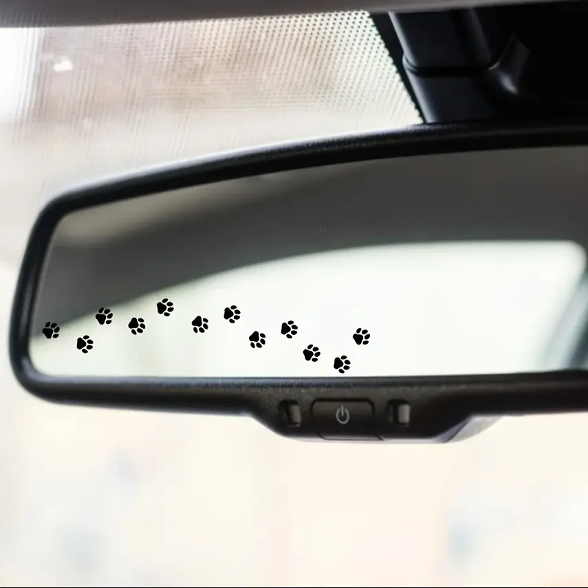 2-piece car rearview mirror stickers, Stickers for cars, decorative sticker, cute black paw prints, easy to apply and removable, exclusive for pet owners, durable vinyl material, fun design, add to the fun of driving