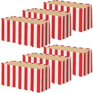 6 Packs Red and White Striped Table Skirt Circus Theme Party Supplies Carnival Table Skirt for Carnival Home Party Decoration, 165 x 30 Inches