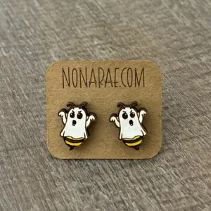 BOO BEES Earrings - Halloween Earrings - Laser Cut Wooden Earrings