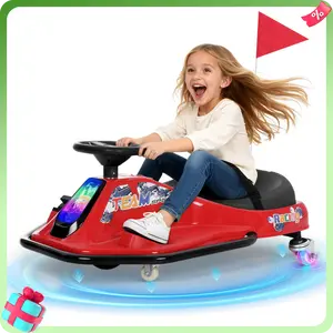 PHI VILLA Kids Electric Drift Car, 2 Speed Wiggle Go Kart for Boys & Girls Ages 3+, 24V Crazy Cart, Front Lights, Bluetooth Music & Safety Harness