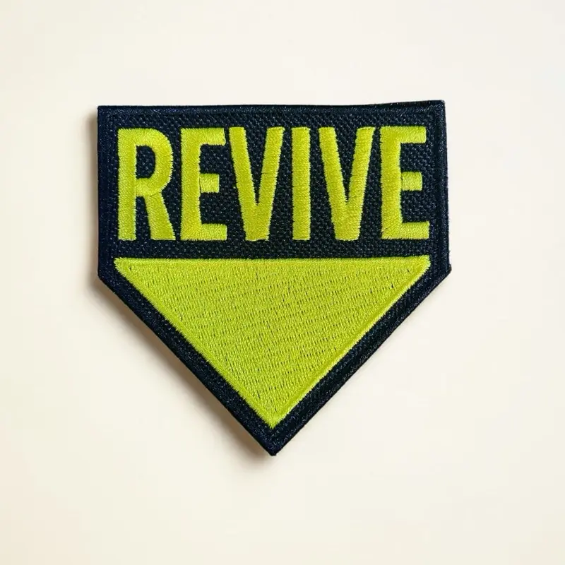 Call of Duty Inspired Embroidered Patch Applique, 3.03"x3.00" Black & Yellow Geometric Tactical Revive Sewing Accessory for Operators, Loadouts & Cosplay, Iron-On/Sew-On Hook Backing