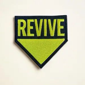 Call of Duty Inspired Embroidered Patch Applique, 3.03"x3.00" Black & Yellow Geometric Tactical Revive Sewing Accessory for Operators, Loadouts & Cosplay, Iron-On/Sew-On Hook Backing
