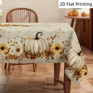 Thanksgiving tablecloth, vintage pumpkin with floral and autumn leaf design, autumn scene, fall gift, ideal indoor/outdoor/party and home decoration, fall tablecloth, Thanksgiving decoration, fall decoration, round/rectangular/oval tablecloth
