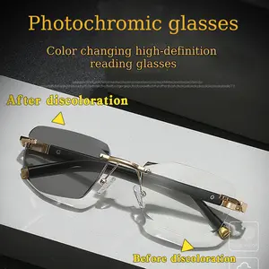 Color Changing Metal Frameless Reading Glasses Trending for Driving and Computer Use, Adjustable Design, Unisex Resin Lens, Rectangle Frame, UV400 Protection vintage trendy