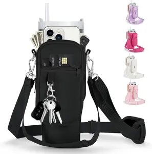 Water Bottle Carrier Bag for Stanley 40/30oz Tumbler with Phone Holder Pockets Neoprene Cross-body Bag Adjustable Shoulder & Hand Strap Stanley Cup Accessories - Drinkware