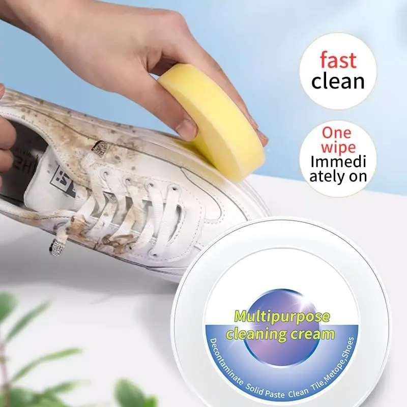 Multi-Use Shoe Cleaning Paste Kit with Sponge for Leather & Canvas - Easy-to-Use Solid Stain Remover Wipes Away Dirt, No-Rinse Formula for Sneakers, Car Interiors & Furniture, Shoe Care, Home, One Wipe