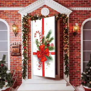 Elastic Room Door Decoration Set, Simple Installation Christmas Door Cover Banner, Happy Holidays Gate Hanging Background Decor, Doorframe Ornament, 82.7x35.4 Inch