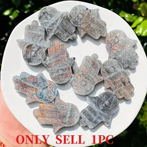 1pc Hand-Polished Natural Labradorite Palm Statue, Blue Reflective Bohemian Home Decor, Unique Gift for Halloween Christmas Thanksgiving