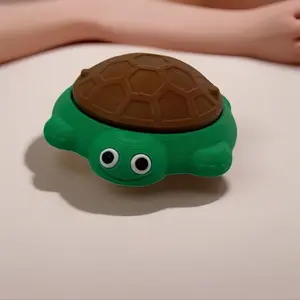 Fidget Stress Relief Clicker 3D Printed Turtle with Brown Shell, Green Body, and Simple Design for Relaxation and Mindfulness Squishy Maker